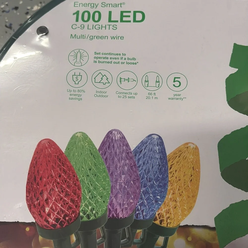GE Energy Smart 66 Feet On Reel 100 Diamond Faceted C9 MultiColor LED Lights
